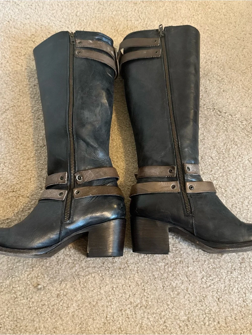 FREEBIRD BY STEVEN Clive Black Brown Strappy Buckle Tall Knee High Boho Boots 7 - Picture 4 of 11